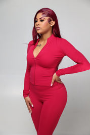 Smooth Body Jacket Set - Wine