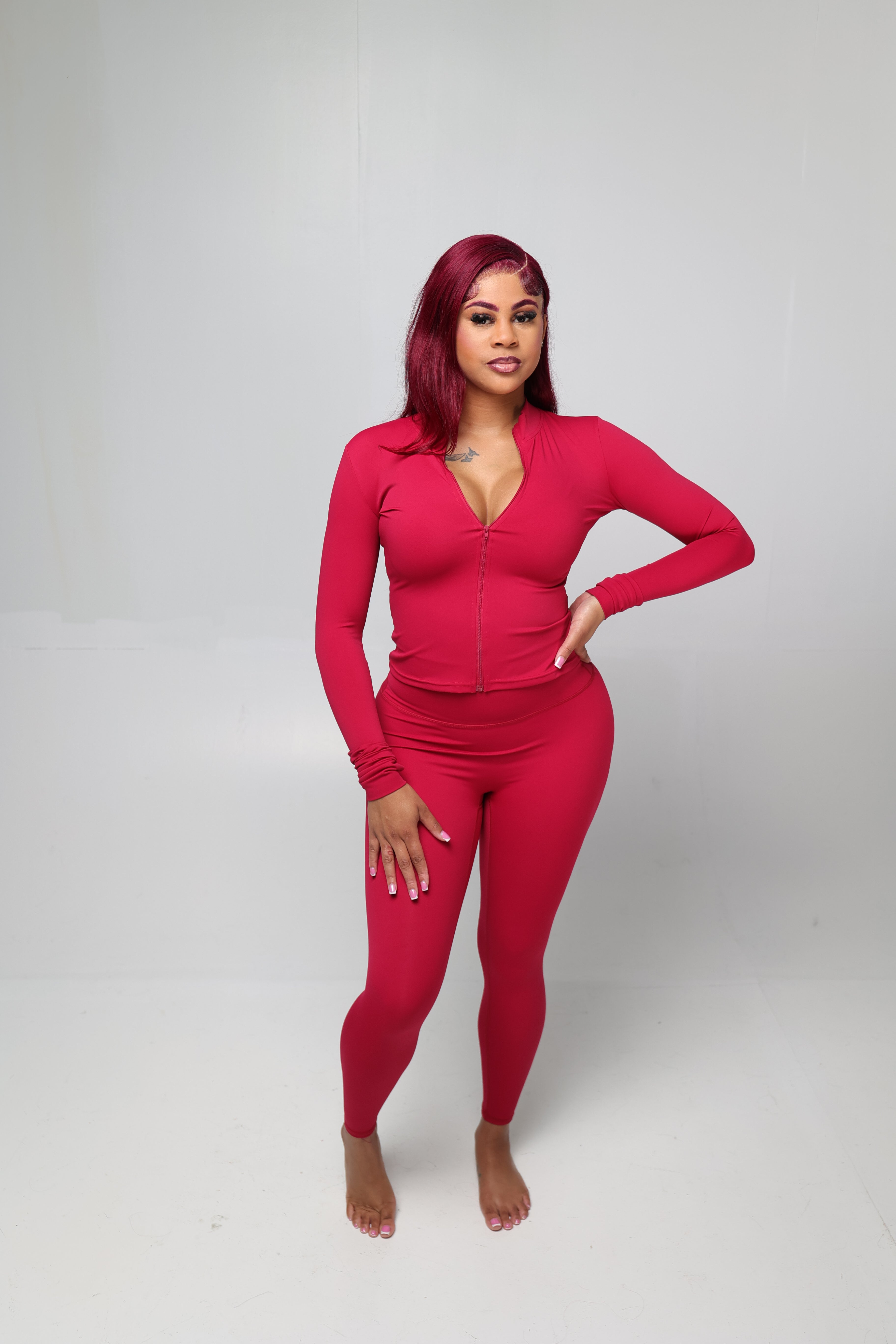 Smooth Body Jacket Set - Wine