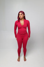 Smooth Body Jacket Set - Wine