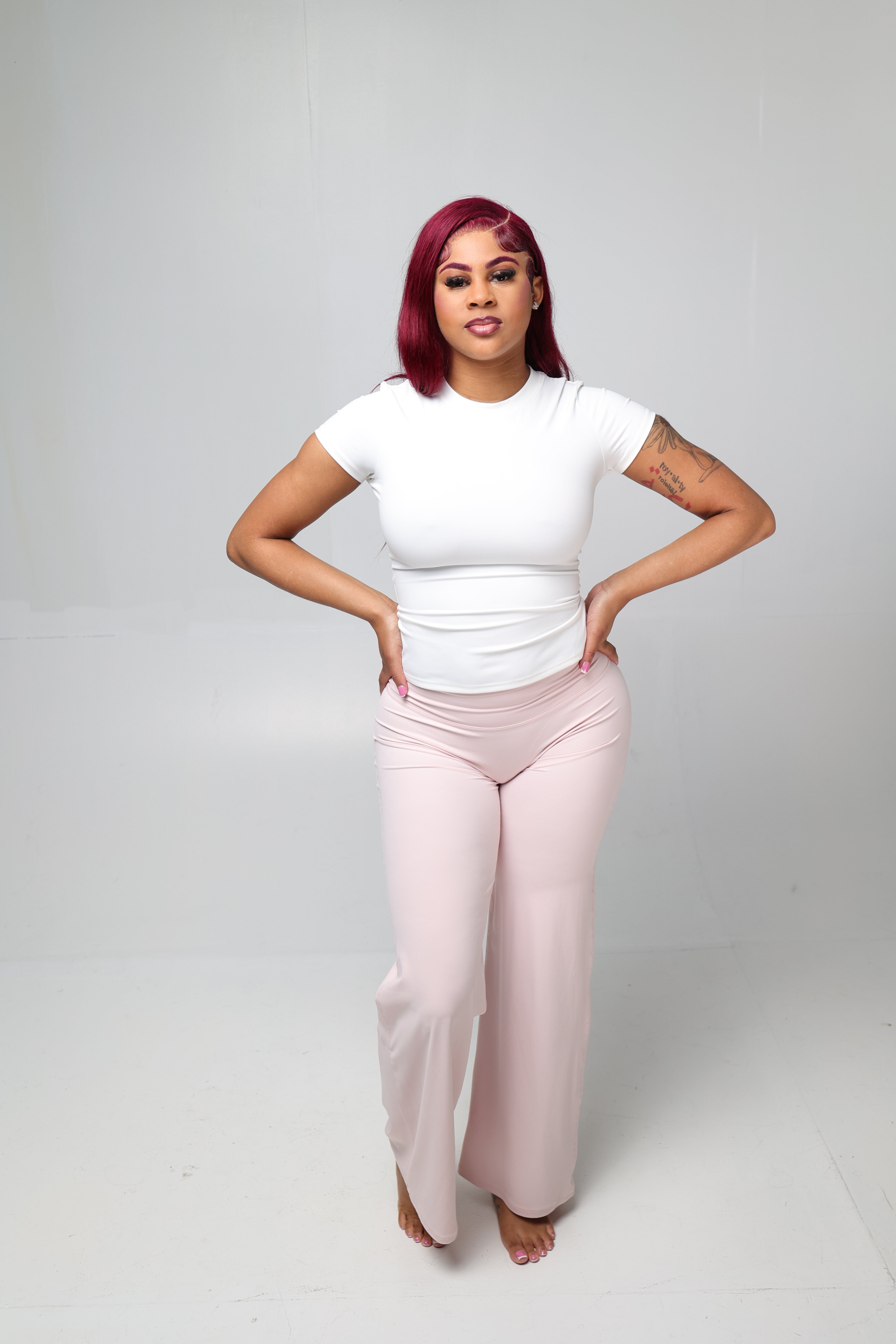 Body Line Straight Pants - Blush